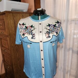 Floral Western Graphic Tee - Blue